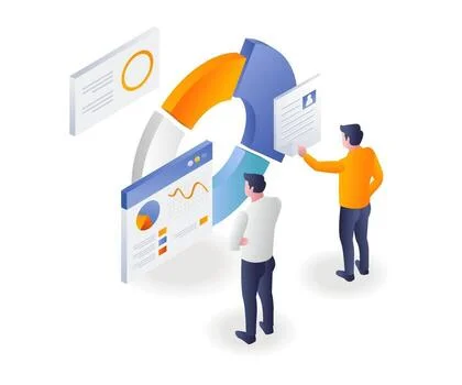 the team is looking at the analytic data pie graph free vector